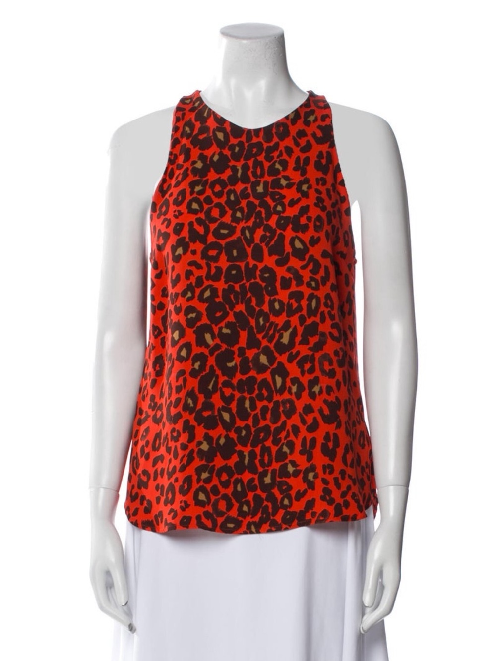 A.L.C. Silk Tank Top Orange Animal Print Halterneck Leopard Print Sleeveless XS